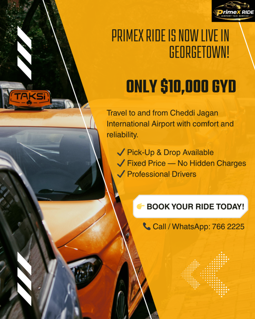 PrimeX Ride taxi Georgetown to Cheddi Jagan Airport service